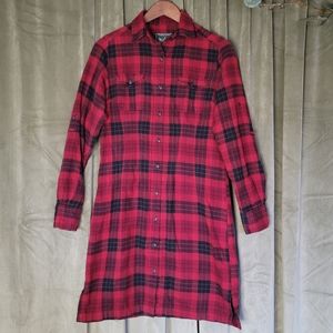 Western Grunge Casual Woolrich Red & Black Plaid Flannel Button Down Midi Dress